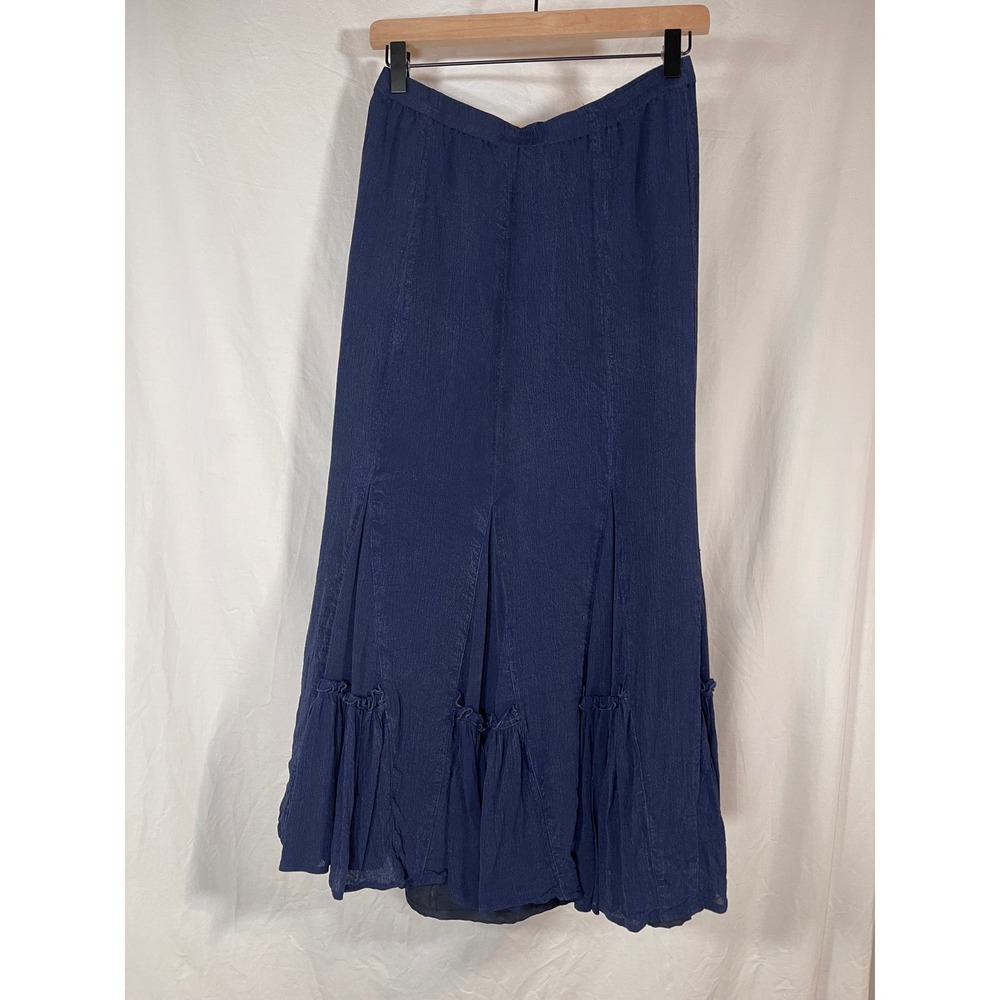 Coldwater Creek Navy Blue Crinkle Tiered Ruffle Maxi Skirt Petite Small PS